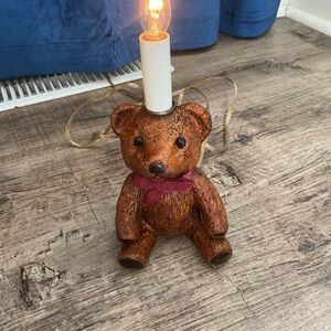 Vintage Teddy Bear Lamp. 1983 GAO Wood Look Ribbon Nursery Works W/Shade